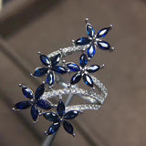 Large extravagant flowers Natural blue sapphire gem Ring S925 Silver Natural gem stone Ring girl Women's party gift fine Jewelry