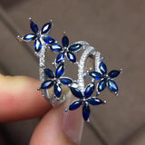 Large extravagant flowers Natural blue sapphire gem Ring S925 Silver Natural gem stone Ring girl Women's party gift fine Jewelry