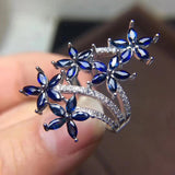 Large extravagant flowers Natural blue sapphire gem Ring S925 Silver Natural gem stone Ring girl Women's party gift fine Jewelry