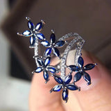 Large extravagant flowers Natural blue sapphire gem Ring S925 Silver Natural gem stone Ring girl Women's party gift fine Jewelry