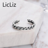 LicLiz 925 Sterling Silver Braided Open Ring Punk Style Adjustable Twisted Ring New Year's Gift Jewelry For Women Anillos LR0279