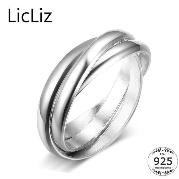 LicLiz 925 Sterling Silver Trinity Rings For Women Bridal Ring Set Wedding Band Stackable Rings Multi 3 Layer Ring Bague LR0476