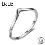 LicLiz Simple 925 Sterling Silver Triangle Rings For Women Finger Geometric Ring Bague Initial Letter V Shape Ring Band LR0470