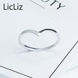 LicLiz Simple 925 Sterling Silver Triangle Rings For Women Finger Geometric Ring Bague Initial Letter V Shape Ring Band LR0470