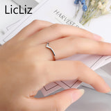 LicLiz Simple 925 Sterling Silver Triangle Rings For Women Finger Geometric Ring Bague Initial Letter V Shape Ring Band LR0470