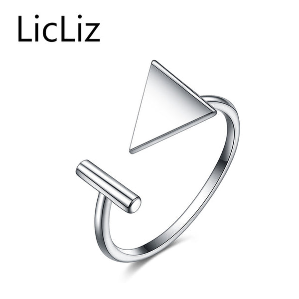 LicLiz Triangle Ring Silver 925 Sterling Silver V Shape Ring Band Adjustable Rings Women Bar Open Cuff Ring Trendy 2017 LR0300