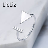 LicLiz Triangle Ring Silver 925 Sterling Silver V Shape Ring Band Adjustable Rings Women Bar Open Cuff Ring Trendy 2017 LR0300