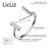 LicLiz Triangle Ring Silver 925 Sterling Silver V Shape Ring Band Adjustable Rings Women Bar Open Cuff Ring Trendy 2017 LR0300