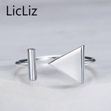 LicLiz Triangle Ring Silver 925 Sterling Silver V Shape Ring Band Adjustable Rings Women Bar Open Cuff Ring Trendy 2017 LR0300