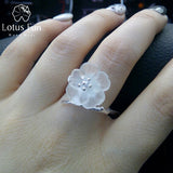 Lotus Fun 925 Sterling Silver Rings for Women Natural Handmade Fine Jewelry Flower in the Rain Open Engagement Ring for Female