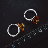 Lotus Fun Real 925 Sterling Silver Natural Amber Handmade Designer Fine Jewelry Looking Back Butterfully Rings for Women Bijoux