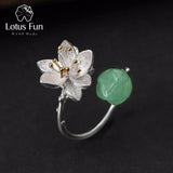 Lotus Fun Real 925 Sterling Silver Natural Aventurine Handmade Fine Jewelry Flower Ring Lotus Whispers Rings for Women Bijoux