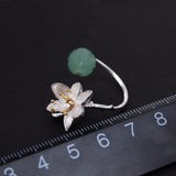 Lotus Fun Real 925 Sterling Silver Natural Aventurine Handmade Fine Jewelry Flower Ring Lotus Whispers Rings for Women Bijoux