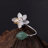 Lotus Fun Real 925 Sterling Silver Natural Aventurine Handmade Fine Jewelry Flower Ring Lotus Whispers Rings for Women Bijoux