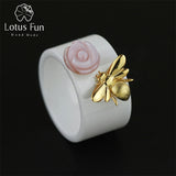 Lotus Fun Real 925 Sterling Silver Natural Handmade Fine Jewelry Ceramic Ring Cute Bee Kiss from a Rose Rings for Women Bijoux