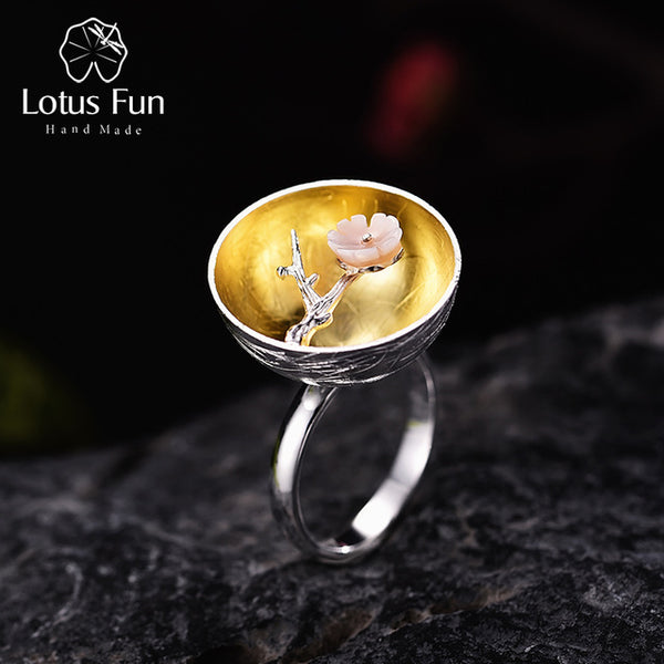 Lotus Fun Real 925 Sterling Silver Natural Handmade Fine Jewelry Flower Ring The Aroma of Wintersweet Rings for Women Bijoux