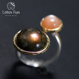 Lotus Fun Real 925 Sterling Silver Natural Labradorite Moonlight Stone Handmade Fine Jewelry Mysterious lake Rings for Women