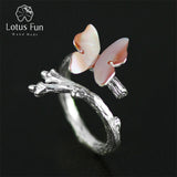 Lotus Fun Real 925 Sterling Silver Natural Original Handmade Designer Fine Jewelry Cute Butterfly on Branch Female Rings Bijoux