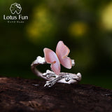 Lotus Fun Real 925 Sterling Silver Natural Original Handmade Designer Fine Jewelry Cute Butterfly on Branch Female Rings Bijoux