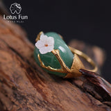 Lotus Fun Real 925 Sterling Silver Natural Pink Green Stones Original Handmade Design Fine Jewelry Plum Flower Rings for Women