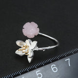 Lotus Fun Real 925 Sterling Silver Natural Rose Quartz Handmade Fine Jewelry Flower Ring Lotus Whispers Rings for Women Bijoux