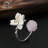 Lotus Fun Real 925 Sterling Silver Natural Rose Quartz Handmade Fine Jewelry Flower Ring Lotus Whispers Rings for Women Bijoux