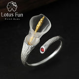 Lotus Fun Real 925 Sterling Silver Ring Natural Handmade Designer Fine Jewelry Calla Lily Flower Ring Adjustable Rings Women