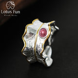 Lotus Fun Real 925 Sterling Silver Ring Natural Tourmaline Handmade Designer Fine Jewelry Adjustable Leaf Rings for Women Bijoux