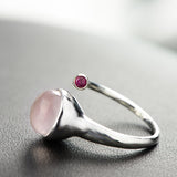 LouLeur 925 pink crystal rings sterling 925 silver mosaic zircon natural pink crystal rose quartz fashion rings for women gift