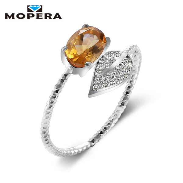 Lovely Leaf Natural Gemstone Citrine Rings For Women 925 Sterling Silver Wedding Engagement Jewelry Adjustable Fine Jewelry