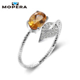 Lovely Leaf Natural Gemstone Citrine Rings For Women 925 Sterling Silver Wedding Engagement Jewelry Adjustable Fine Jewelry