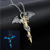 Luminous Jewelry Dragon Sword Pendant Necklace Game Of Throne Neck lace Glow In The Dark Anime Necklace For Men Christmas Gifts