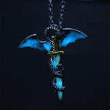 Luminous Jewelry Dragon Sword Pendant Necklace Game Of Throne Neck lace Glow In The Dark Anime Necklace For Men Christmas Gifts