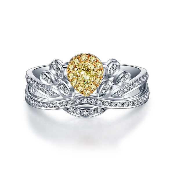 Luxury 18K Gold Drop Yellow Diamond Ring Wedding Engagement Wedding Color Diamond Crown Diamond Ring Female Authentic