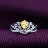 Luxury 18K Gold Drop Yellow Diamond Ring Wedding Engagement Wedding Color Diamond Crown Diamond Ring Female Authentic