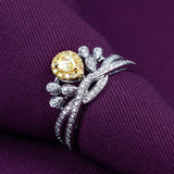 Luxury 18K Gold Drop Yellow Diamond Ring Wedding Engagement Wedding Color Diamond Crown Diamond Ring Female Authentic