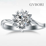 Luxury Classic Women Ring GVBORI Brand Ring 18k White Gold Natural Diamond Wedding Ring