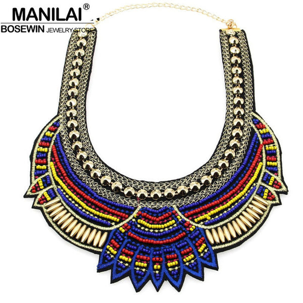 MANILAI Fashion Handmade Ethnic Choker Necklace Bib Collares Multicolor Beads Statement Necklaces Boho Jewelry Women Accessories