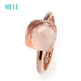 MELE Natural rose quarts silver ring , light pink color, cushion 10mm*10mm ,checkboard cutting, fashion jewelry ring