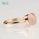 MELE Natural rose quarts silver ring , light pink color, cushion 10mm*10mm ,checkboard cutting, fashion jewelry ring