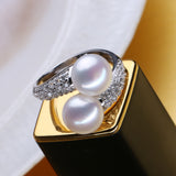 MINTHA Pearl Jewelry,double Pearl rings,Natural Freshwater Pearl rings,925 Silver rings for women charms silver 925 original