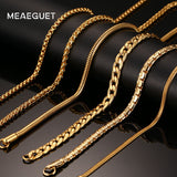 Meaeguet 20inch Gold-color Stainless Steel Chain Necklace For Men Women Snake/Box/Hanging/Curb/Flat/Twist Chain Wide 3mm/6mm