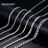 Meaeguet Trendy 20inch Silver Color Stainless Steel Link Chain Necklace For Men Snake/Box/Hanging/Curb/Flat/Twist Chain