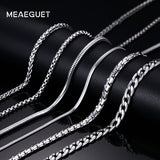 Meaeguet Trendy 20inch Silver Color Stainless Steel Link Chain Necklace For Men Snake/Box/Hanging/Curb/Flat/Twist Chain