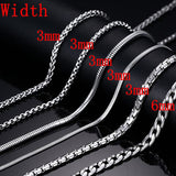 Meaeguet Trendy 20inch Silver Color Stainless Steel Link Chain Necklace For Men Snake/Box/Hanging/Curb/Flat/Twist Chain