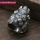 Men's Ring 925 Sterling Silver Crown Lion New Trendy Finger Cool Animal Original Fine Jewelry Luxury Gift for Boyfriend Male