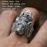 Men's Ring 925 Sterling Silver Crown Lion New Trendy Finger Cool Animal Original Fine Jewelry Luxury Gift for Boyfriend Male