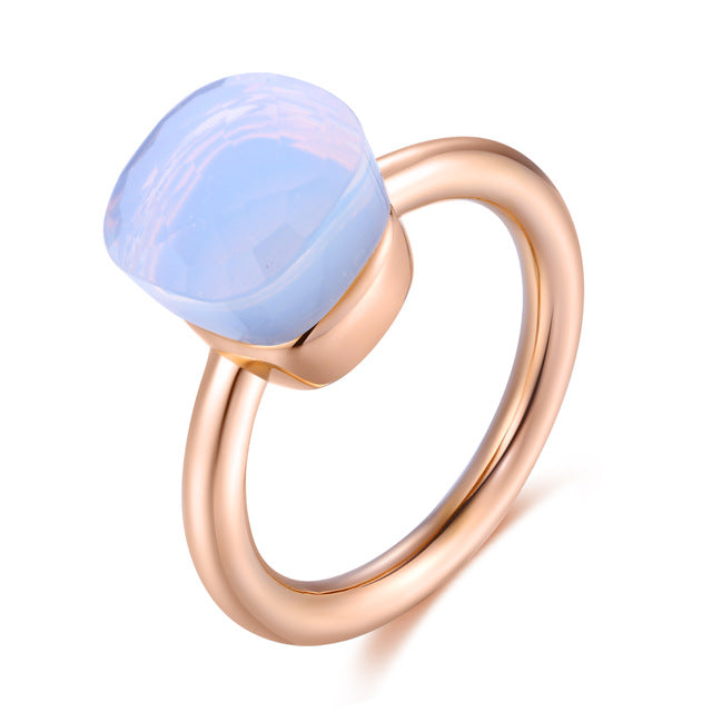 MetJakt 14K Rose Gold Color Topaz Ring 925 Sterling Silver Classic Rings with Natural Gemstone Agate for Women Best Jewelry