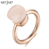 MetJakt 14K Rose Gold Color Topaz Ring 925 Sterling Silver Classic Rings with Natural Gemstone Agate for Women Best Jewelry