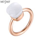 MetJakt 14K Rose Gold Color Topaz Ring 925 Sterling Silver Classic Rings with Natural Gemstone Agate for Women Best Jewelry